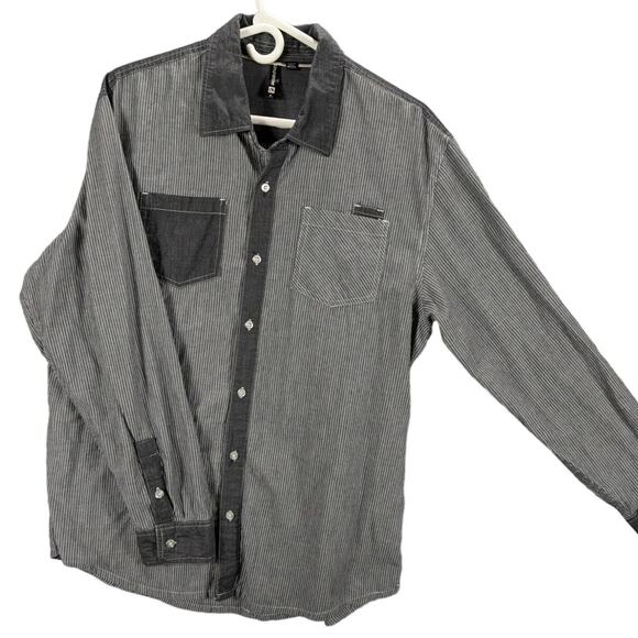 Ocean Current Shirt Mens Extra Large Button Up Gray White Stripe Long Sleeve - Picture 1 of 8